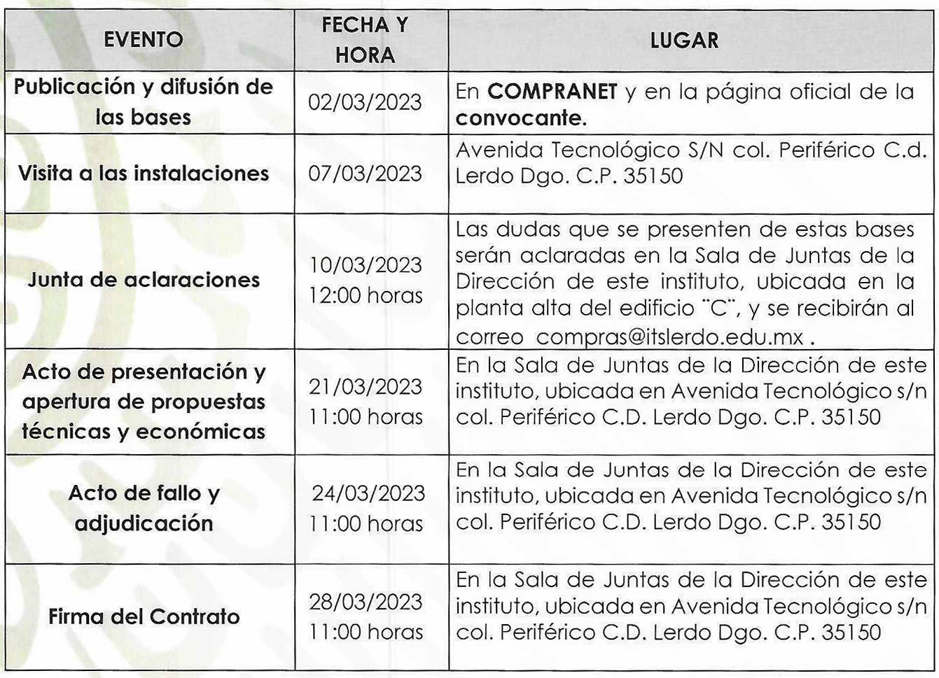 Convocatoria de Licitación Pública Nacional