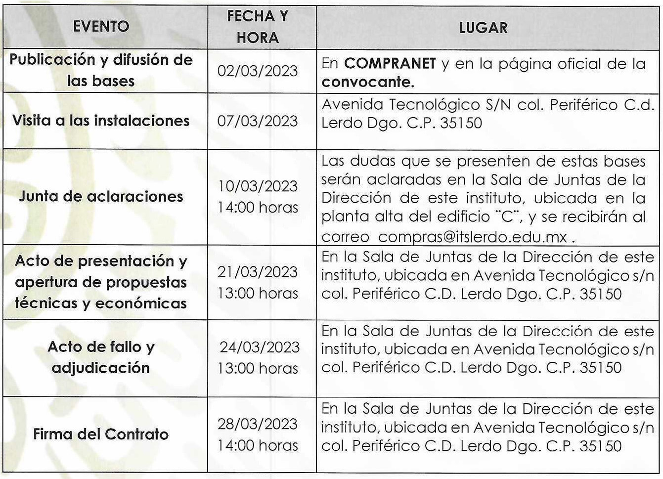 Convocatoria de Licitación Pública Nacional