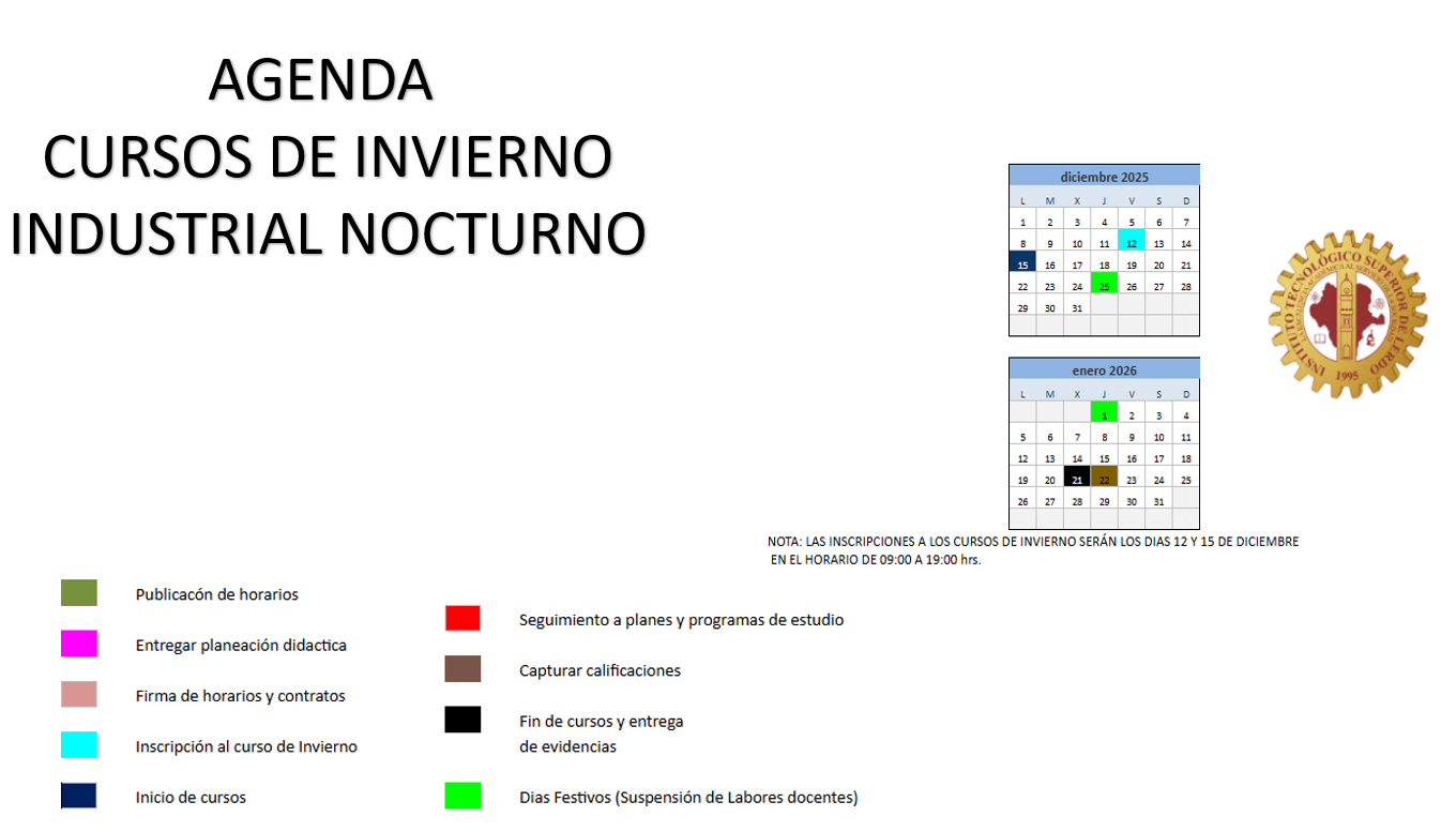 Calendario cursos de invierno agosto-diciembre 2025 Calendario cursos de invierno agosto-diciembre 2025